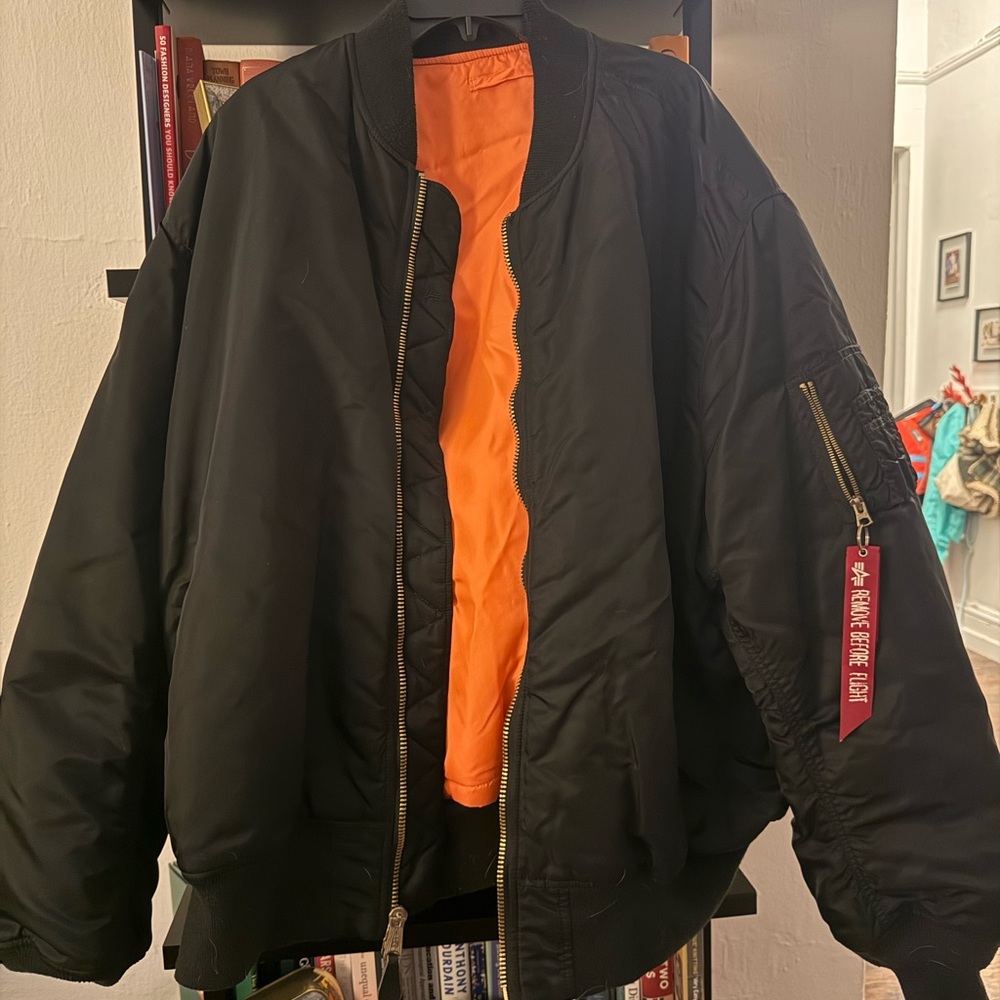 Alpha Industries Black and Orange Bomber Jacket